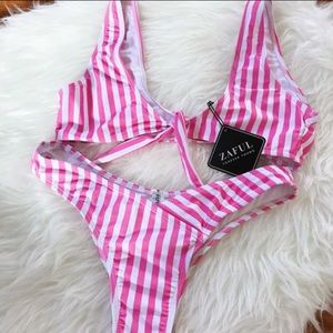 Pink and white striped Zaful bikini!!